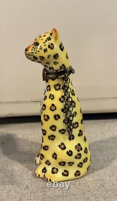 Vintage Limoges Porcelain Cheetah Leopard Chain Porcelain Trinket Box
