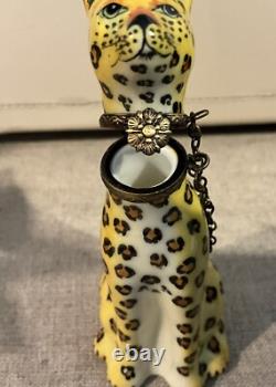 Vintage Limoges Porcelain Cheetah Leopard Chain Porcelain Trinket Box