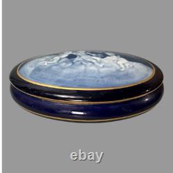 Vintage Limoges Porcelain Keepsake Jewelry Trinket Box Cobalt Blue with Cherubs