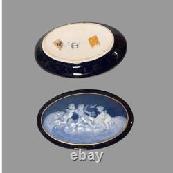 Vintage Limoges Porcelain Keepsake Jewelry Trinket Box Cobalt Blue with Cherubs