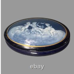 Vintage Limoges Porcelain Keepsake Jewelry Trinket Box Cobalt Blue with Cherubs