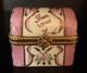 Vintage Limoges Porcelain Pink Trunk Trinket Box Gold Trim Floral Design