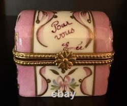 Vintage Limoges Porcelain Pink Trunk Trinket Box Gold Trim Floral Design