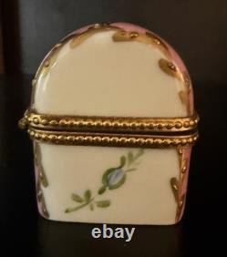 Vintage Limoges Porcelain Pink Trunk Trinket Box Gold Trim Floral Design