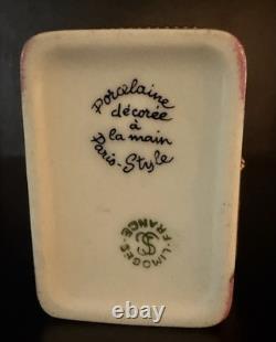 Vintage Limoges Porcelain Pink Trunk Trinket Box Gold Trim Floral Design