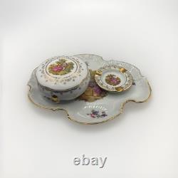 Vintage Limoges Porcelain Set Trinket Box Vanity Trey Coin Dish