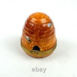 Vintage Limoges Rochard Beehive Porcelain Hinged Box Honeybees Hand Painted