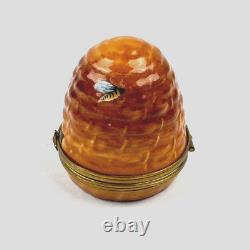 Vintage Limoges Rochard Beehive Porcelain Hinged Box Honeybees Hand Painted