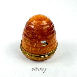 Vintage Limoges Rochard Beehive Porcelain Hinged Box Honeybees Hand Painted