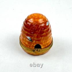 Vintage Limoges Rochard Beehive Porcelain Hinged Box Honeybees Hand Painted