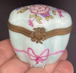 Vintage Limoges Trinket Box Pastel Blue Floral Hinged