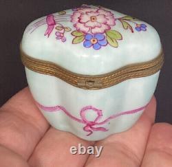 Vintage Limoges Trinket Box Pastel Blue Floral Hinged