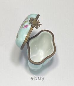 Vintage Limoges Trinket Box Pastel Blue Floral Hinged