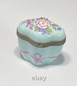 Vintage Limoges Trinket Box Pastel Blue Floral Hinged