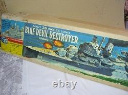 Vintage Lindberg Blue Devil Destroyer Plastic Ship Model Kit with Motor & Box T