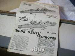 Vintage Lindberg Blue Devil Destroyer Plastic Ship Model Kit with Motor & Box T