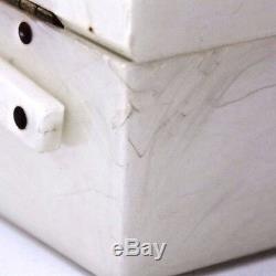 Vintage Lucite Box Purse Evening Bag Pearlized Ivory White Two Lid Double Handle