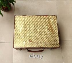 Vintage Lucky Gift Wooden Case Pink Satin Interior Mirrored Jewelry Vanity Box