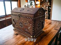 Vintage Luxury Royale Lockable Jewelry Wood Box Star Inlays Antique handmade