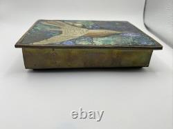 Vintage MCM Brass & Copper Box Hummingbird Mixed Metal Inlay Azurite Malachite