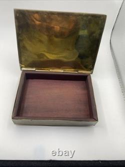Vintage MCM Brass & Copper Box Hummingbird Mixed Metal Inlay Azurite Malachite