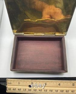 Vintage MCM Brass & Copper Box Hummingbird Mixed Metal Inlay Azurite Malachite