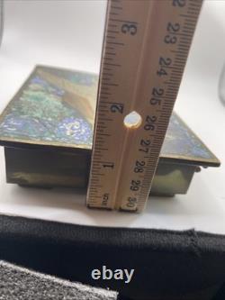 Vintage MCM Brass & Copper Box Hummingbird Mixed Metal Inlay Azurite Malachite