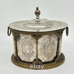 Vintage MCM English Brass Tea Biscuit Container Trinket Box Moody Decor Silver