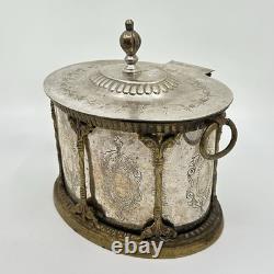 Vintage MCM English Brass Tea Biscuit Container Trinket Box Moody Decor Silver