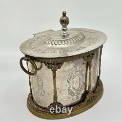 Vintage MCM English Brass Tea Biscuit Container Trinket Box Moody Decor Silver