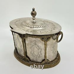 Vintage MCM English Brass Tea Biscuit Container Trinket Box Moody Decor Silver