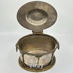 Vintage MCM English Brass Tea Biscuit Container Trinket Box Moody Decor Silver