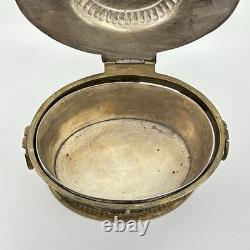 Vintage MCM English Brass Tea Biscuit Container Trinket Box Moody Decor Silver