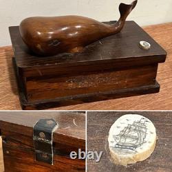 Vintage MCM Wooden Whale Box Trinket / Shaving Box