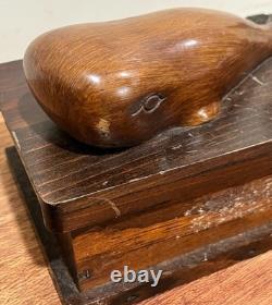 Vintage MCM Wooden Whale Box Trinket / Shaving Box