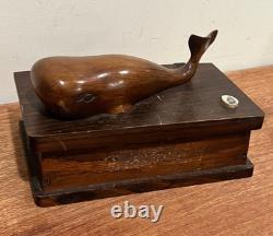 Vintage MCM Wooden Whale Box Trinket / Shaving Box