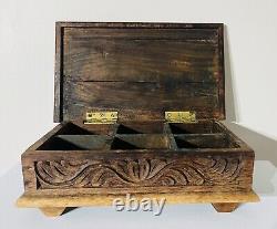 Vintage Mahogany Handmade African Carved Wooden Zanzibar Jewellery Chest Box