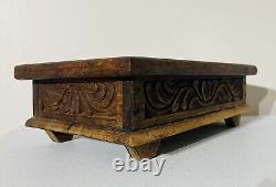 Vintage Mahogany Handmade African Carved Wooden Zanzibar Jewellery Chest Box