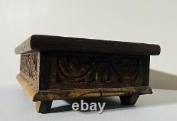 Vintage Mahogany Handmade African Carved Wooden Zanzibar Jewellery Chest Box