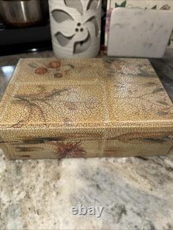Vintage Maitland Smith Wood Jewelry Floral Box Trinket Brass Marker HTF Rare