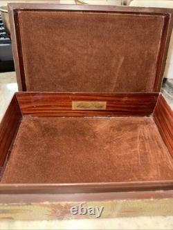 Vintage Maitland Smith Wood Jewelry Floral Box Trinket Brass Marker HTF Rare