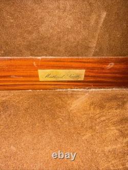 Vintage Maitland Smith Wood Jewelry Floral Box Trinket Brass Marker HTF Rare