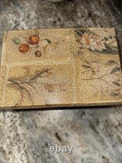 Vintage Maitland Smith Wood Jewelry Floral Box Trinket Brass Marker HTF Rare