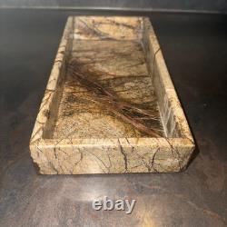 Vintage Marble Tray Jewelry Trinket Stone Brown White MCM Heavy Veined