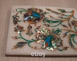 Vintage Marble Trinket Jewelry Box + Lid INLAID SEMI PRECIOUS STONE LAPIS LAZULI