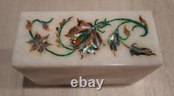 Vintage Marble Trinket Jewelry Box + Lid INLAID SEMI PRECIOUS STONE LAPIS LAZULI