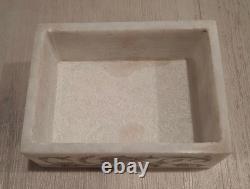 Vintage Marble Trinket Jewelry Box + Lid INLAID SEMI PRECIOUS STONE LAPIS LAZULI