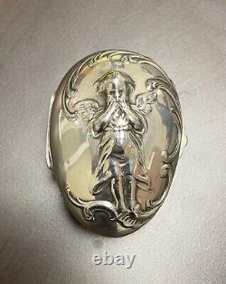 Vintage Meriden Silver Plate Co. Cherub Angel Egg Shaped Trinket Box