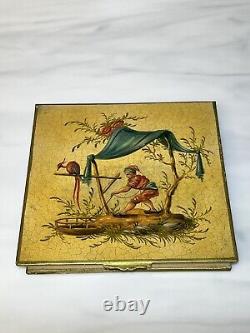 Vintage Metal Jewelry Box With Hand Painted Scene Made From Old Cigar Box