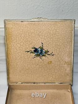 Vintage Metal Jewelry Box With Hand Painted Scene Made From Old Cigar Box